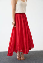 Red Ruffle Maxi Skirt