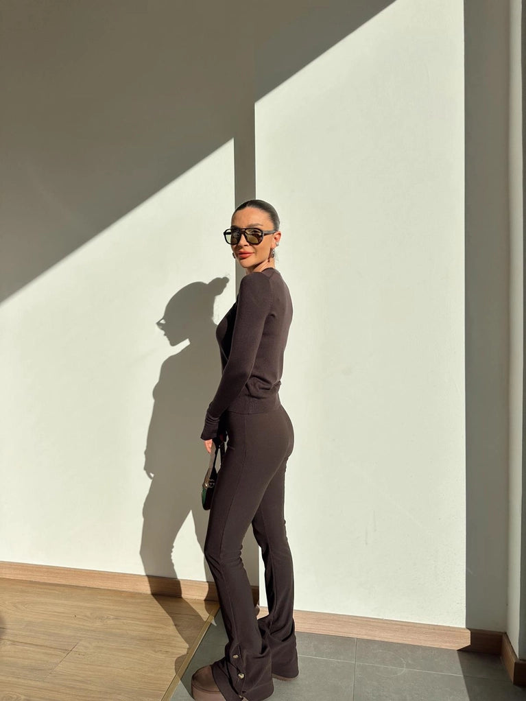 Brown Tight-Fit Pants