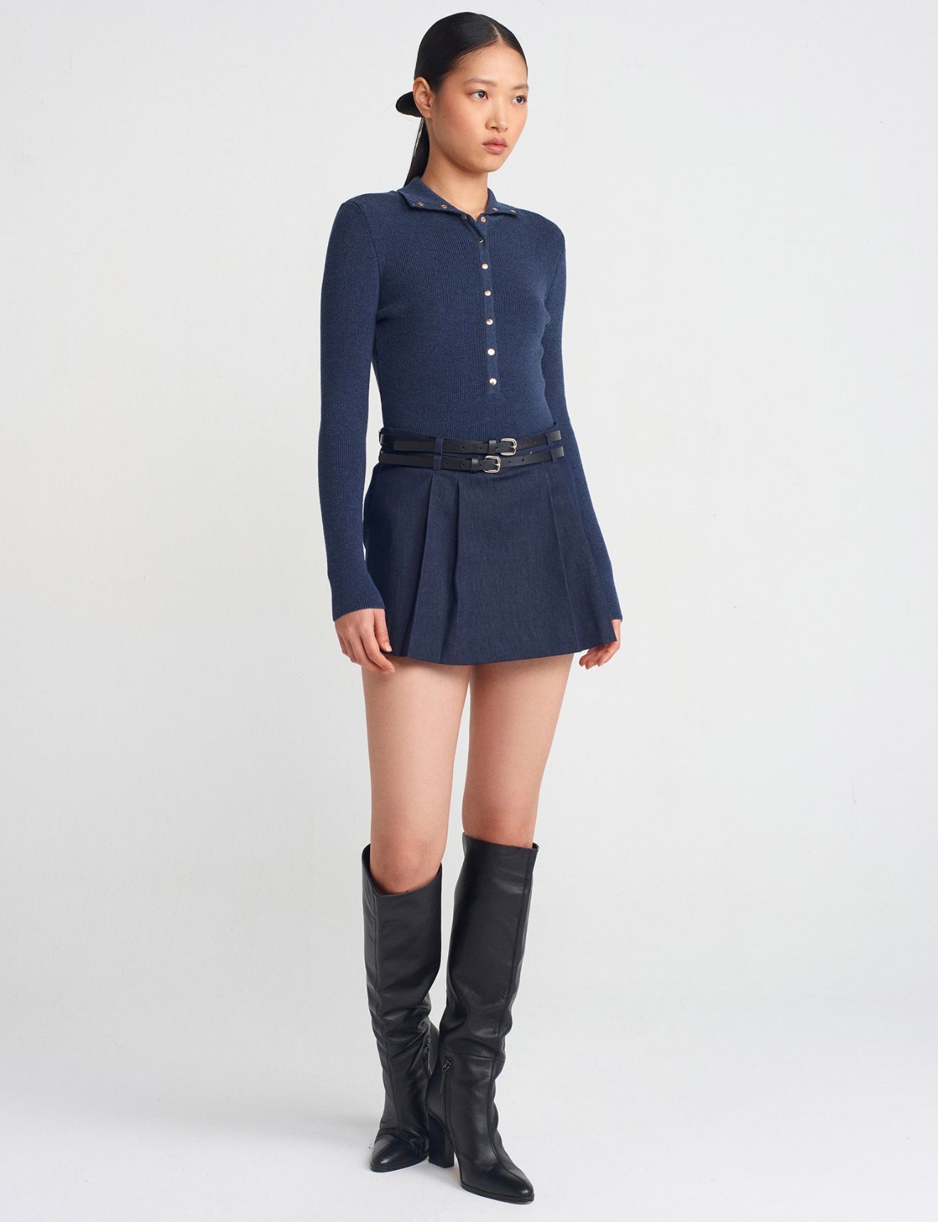 Indigo Stand Collar Sweater