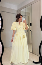 Butter Yellow-Puff Sleeve Dress