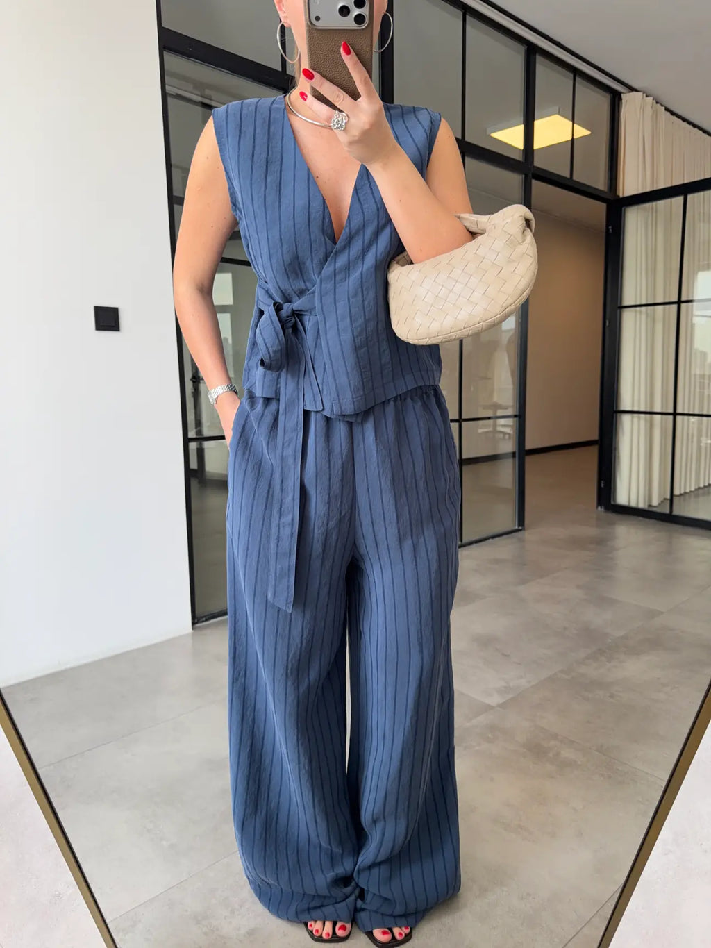 Striped Tencel Set - Navy
