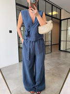 Striped Tencel Set - Navy