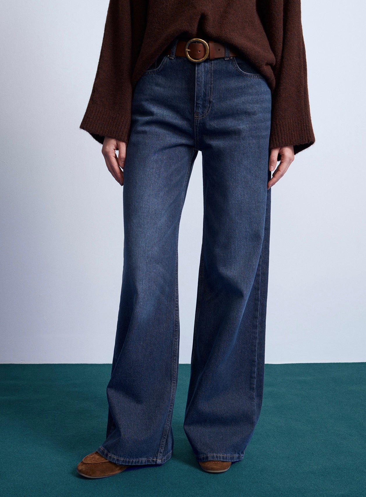 Navy Wide Leg Jeans