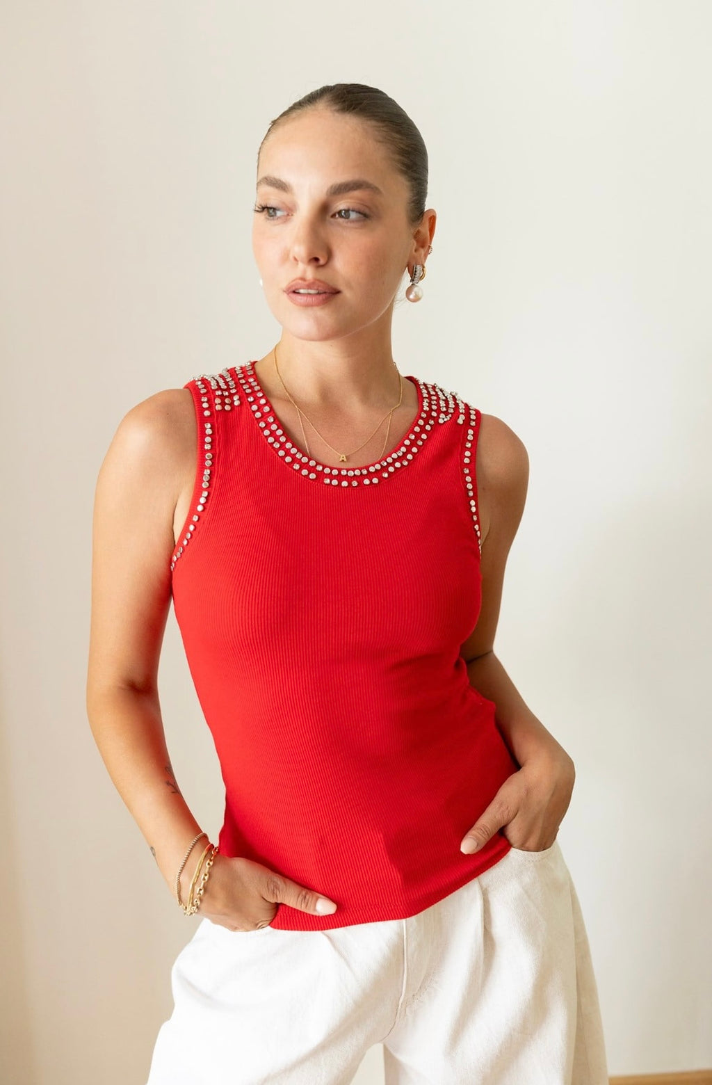 Stud Tank Top - Red