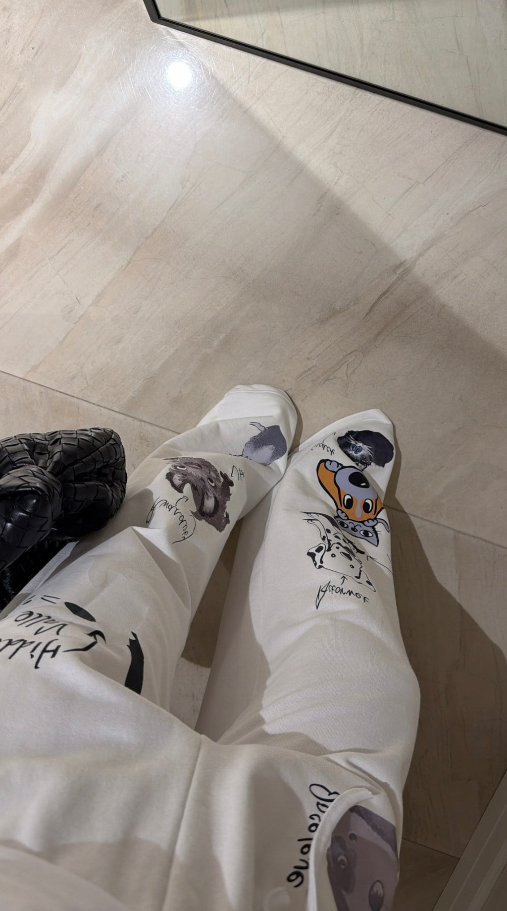 White Sweatpants with Cartoon Prints