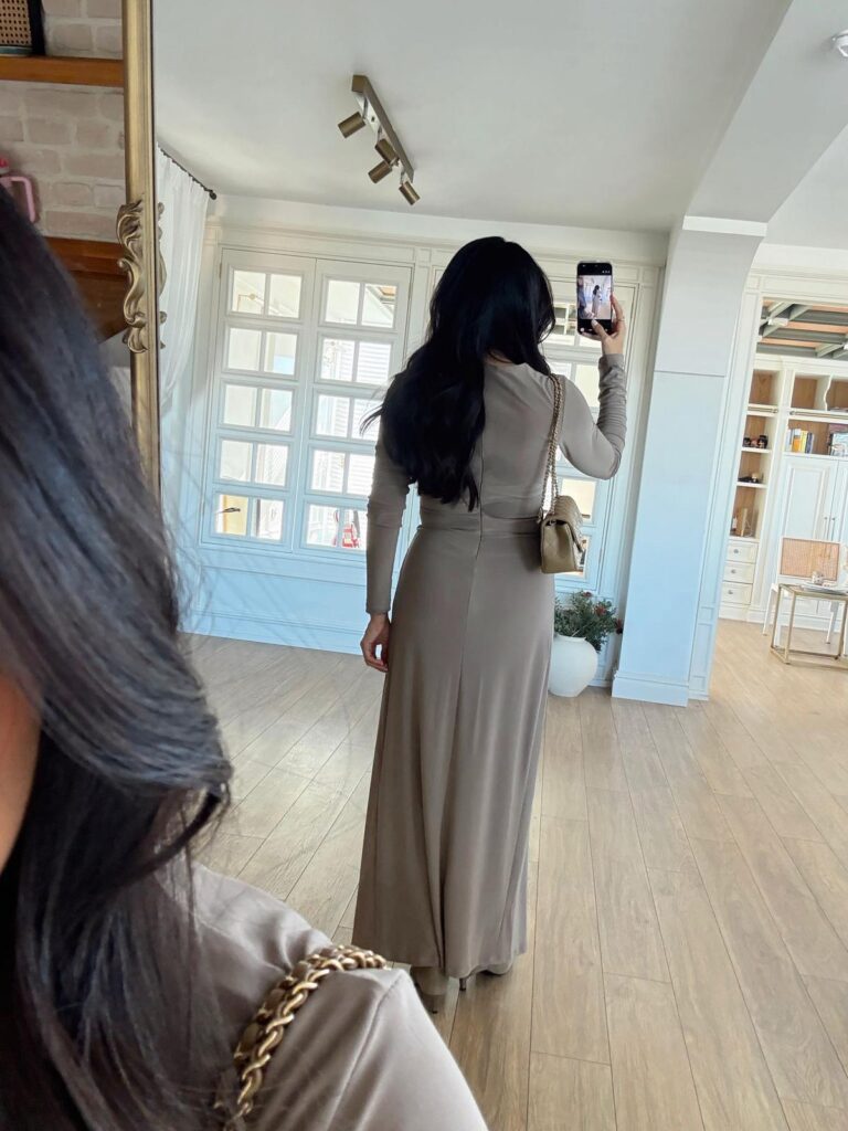 Beige - lycra draped dress