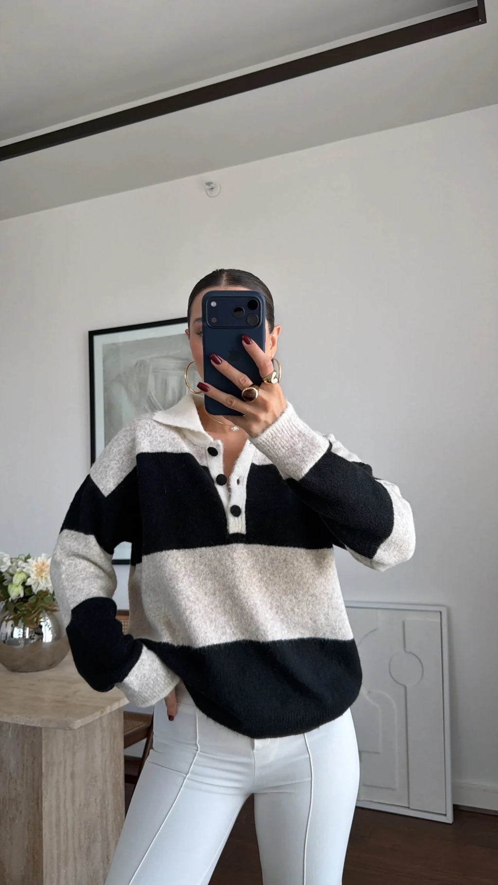 Stripe Polo Knit - Black