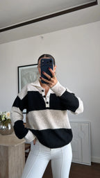 Stripe Polo Knit - Black