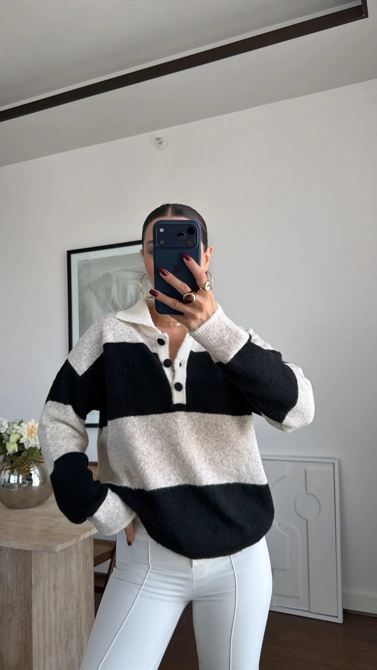 Stripe Polo Knit - Black