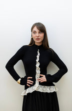 Lace-Detailed Cardigan - Black