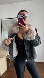 Fur Denim Jacket - Black