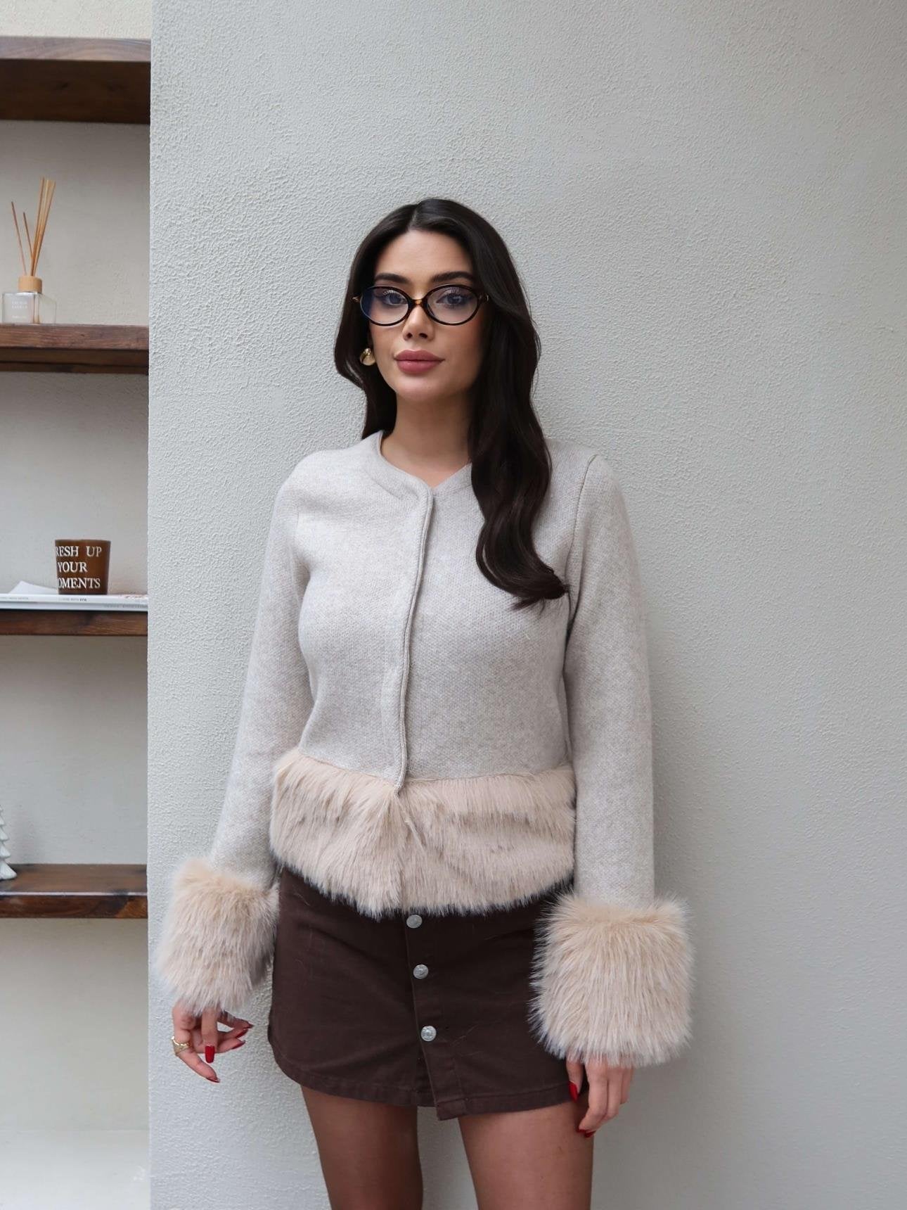 Fur-detailed Cardigan