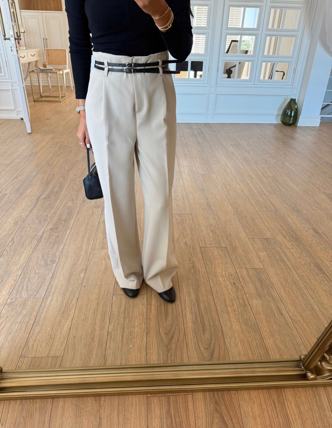 Beige Belted-Palazzo