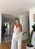 Ruffle Halter Top - White