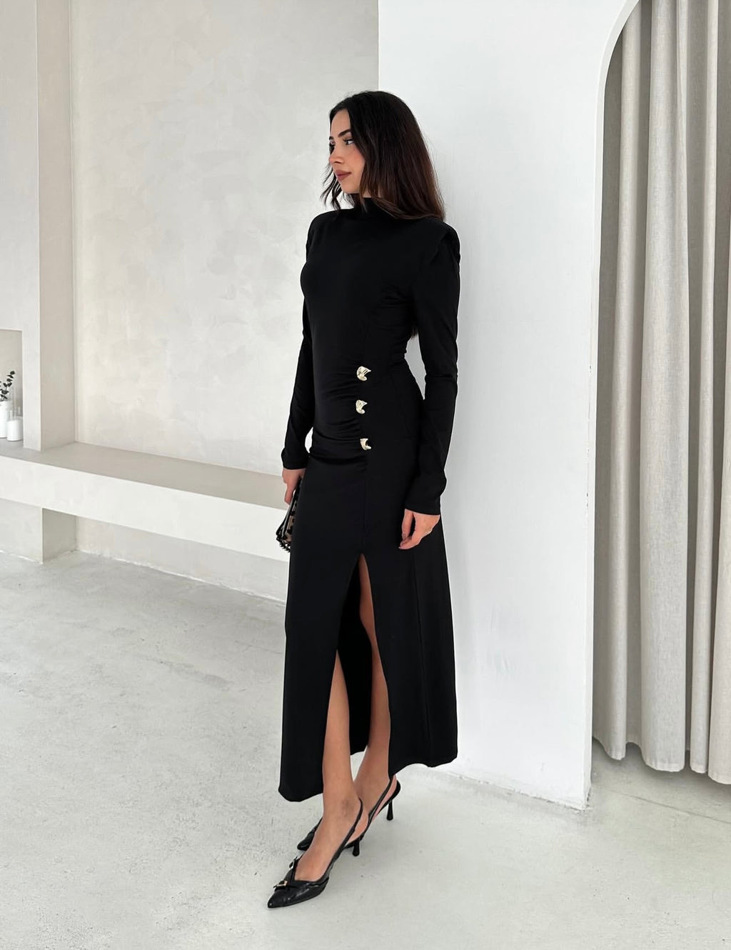 Black Dress with Gold Wear