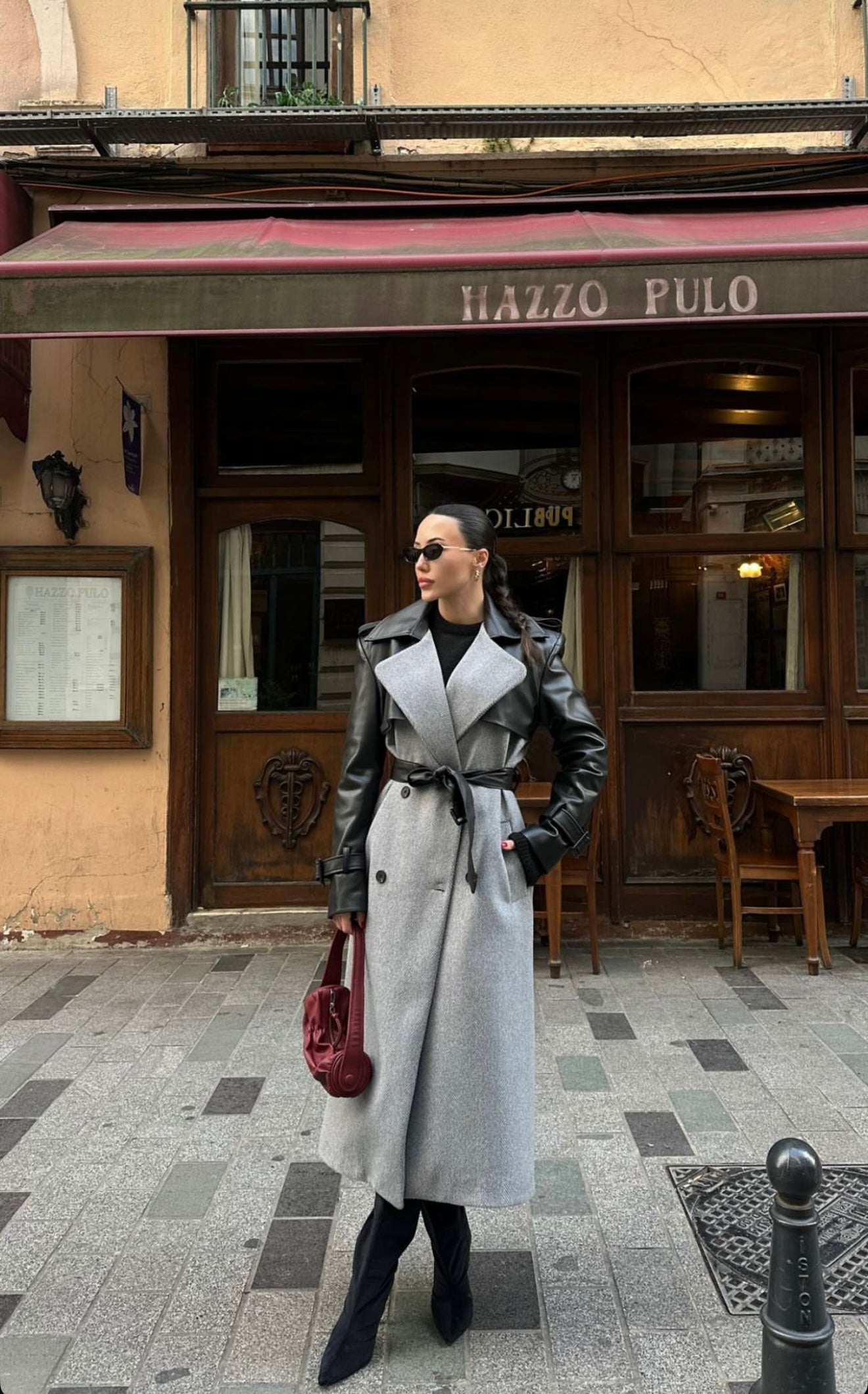 Leather-wool blend Coat