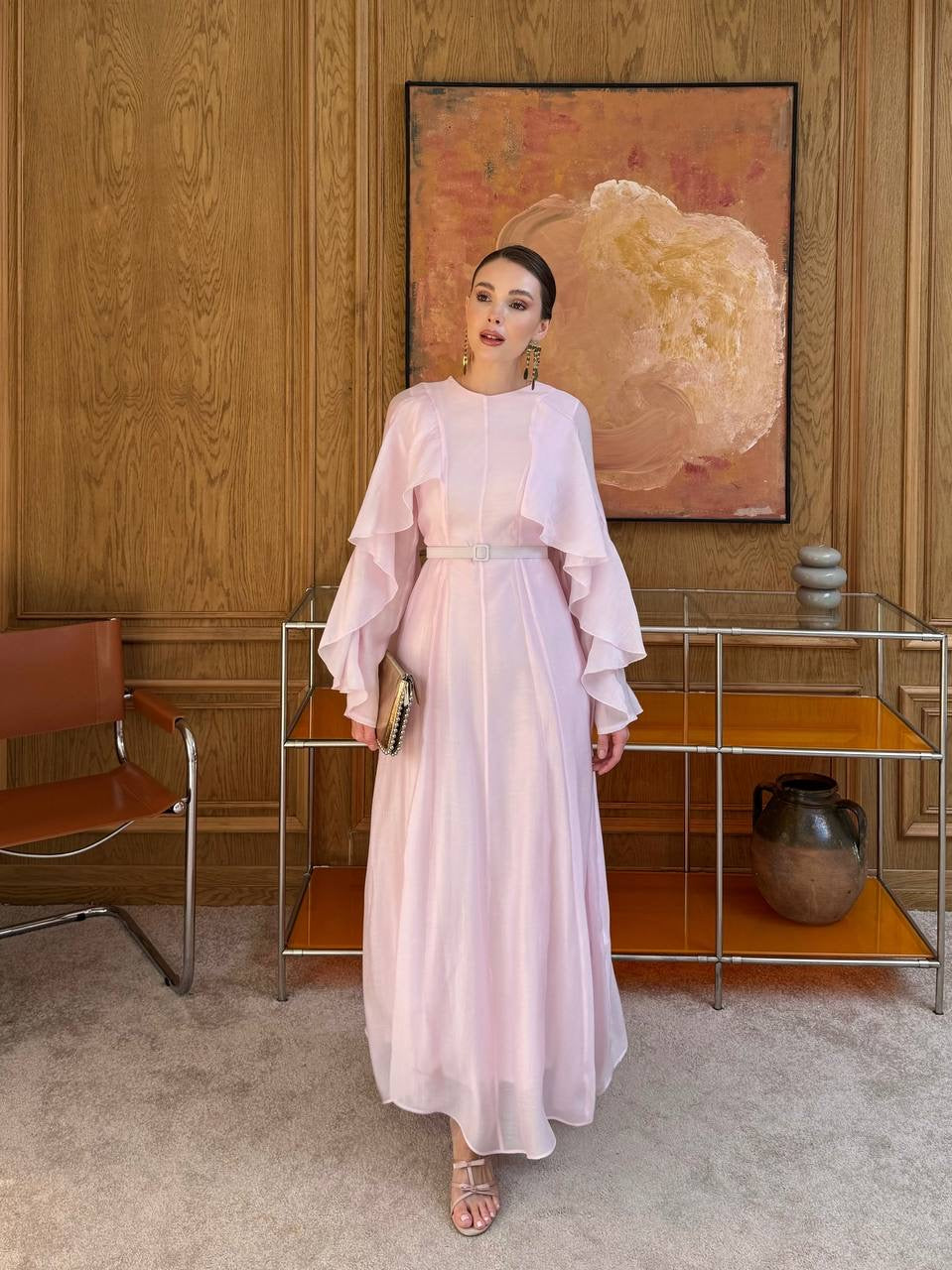 Ruffle Sleeve Belted Dress