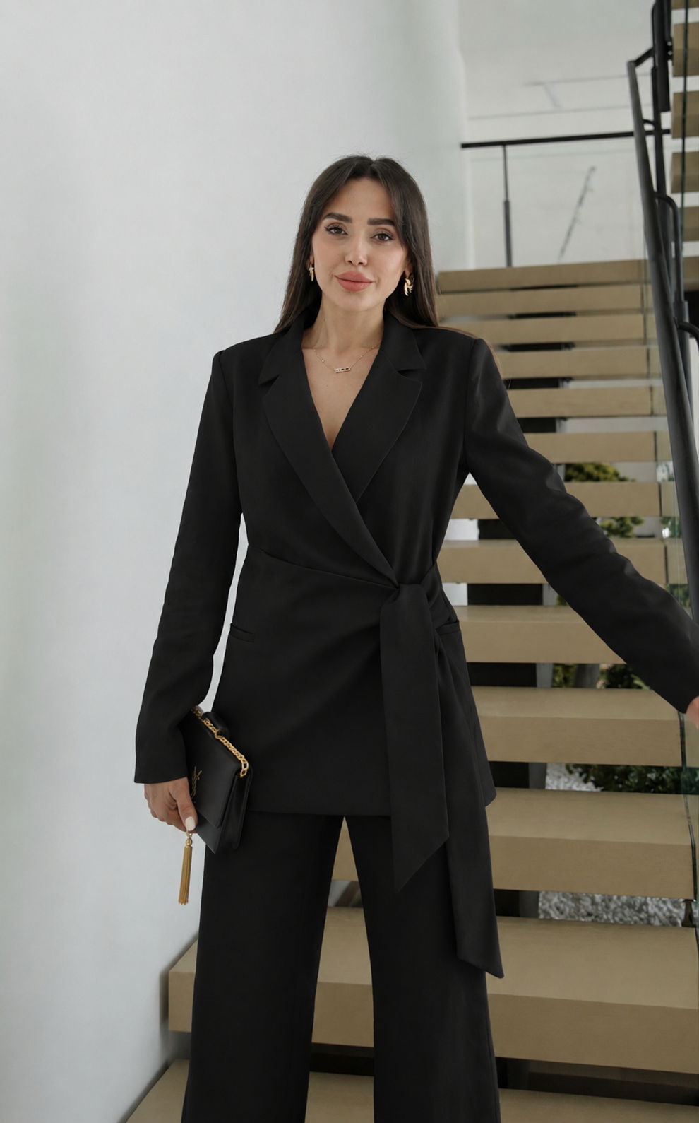 Belted Linen Blazer - Black