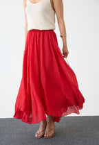 Red Ruffle Maxi Skirt