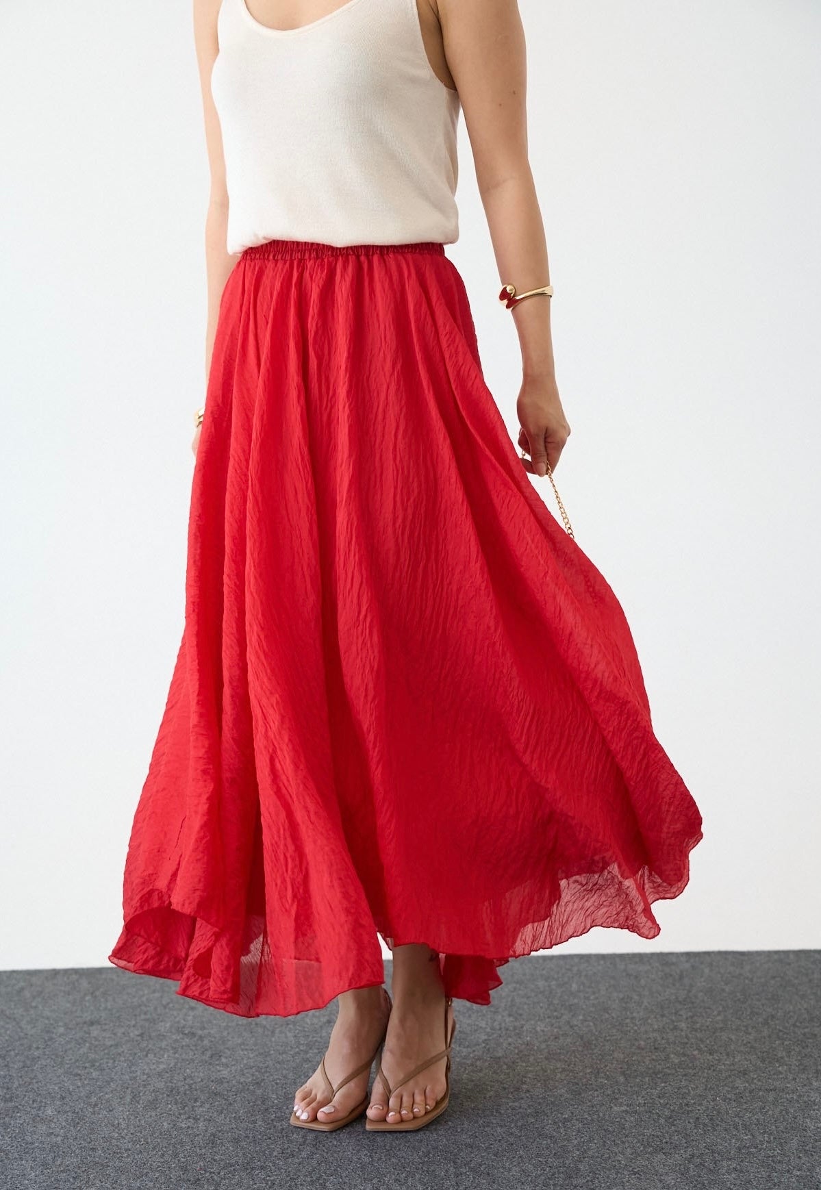 Red Ruffle Maxi Skirt