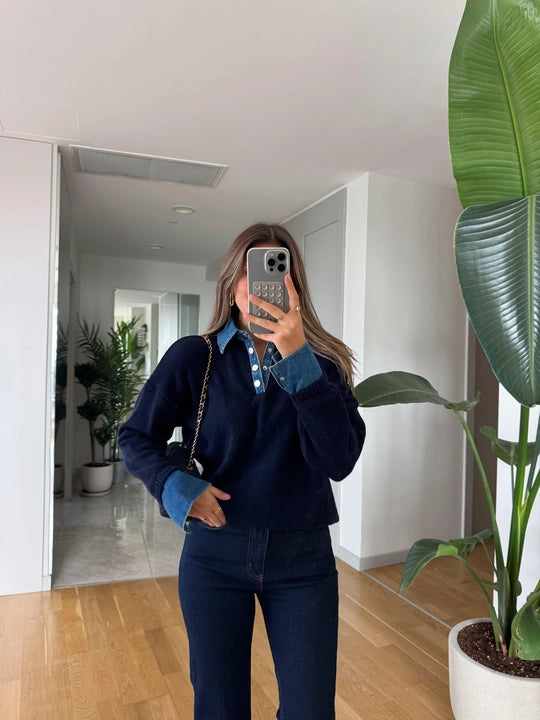 Denim Detailed Sweater