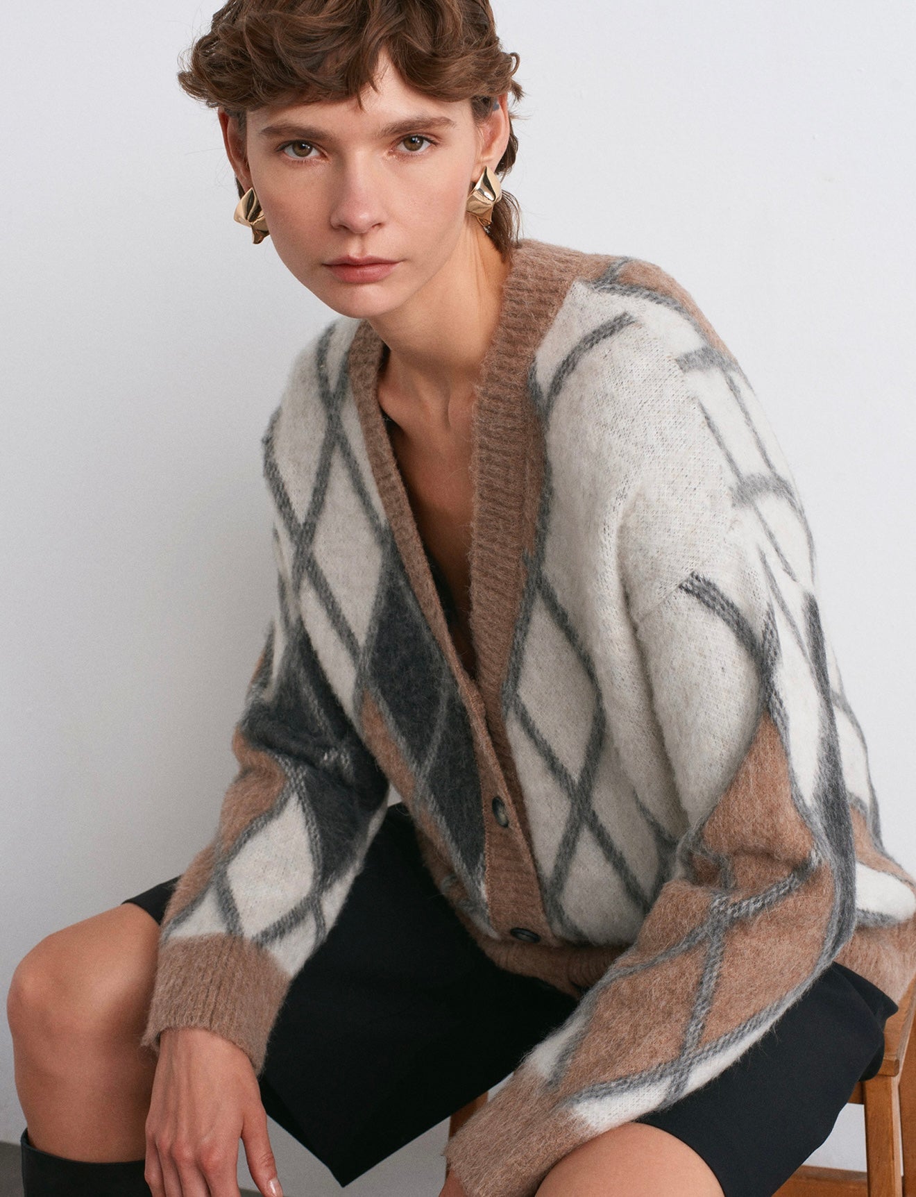 Argyle Cardigan Mink