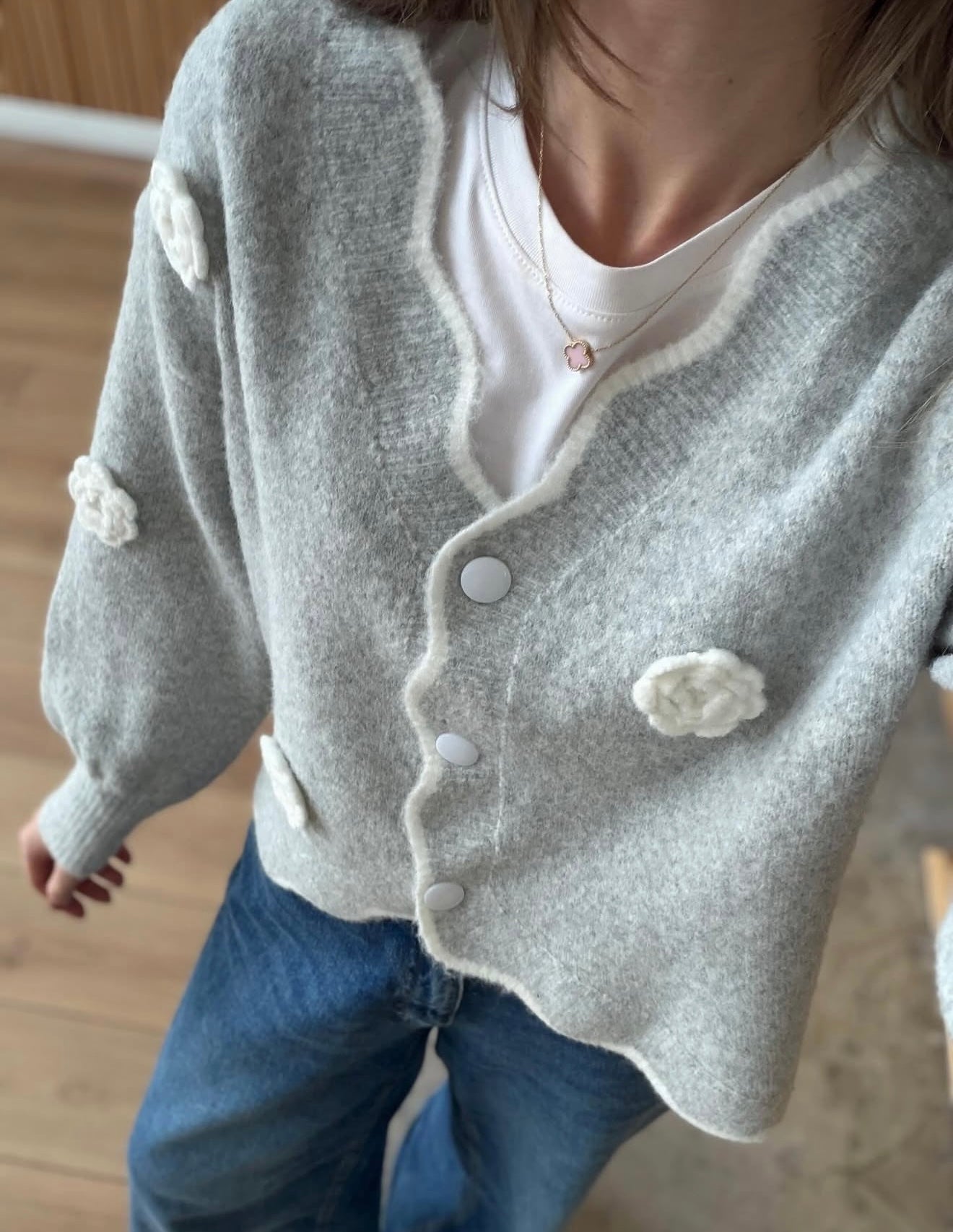 Grey cardigan with flowers