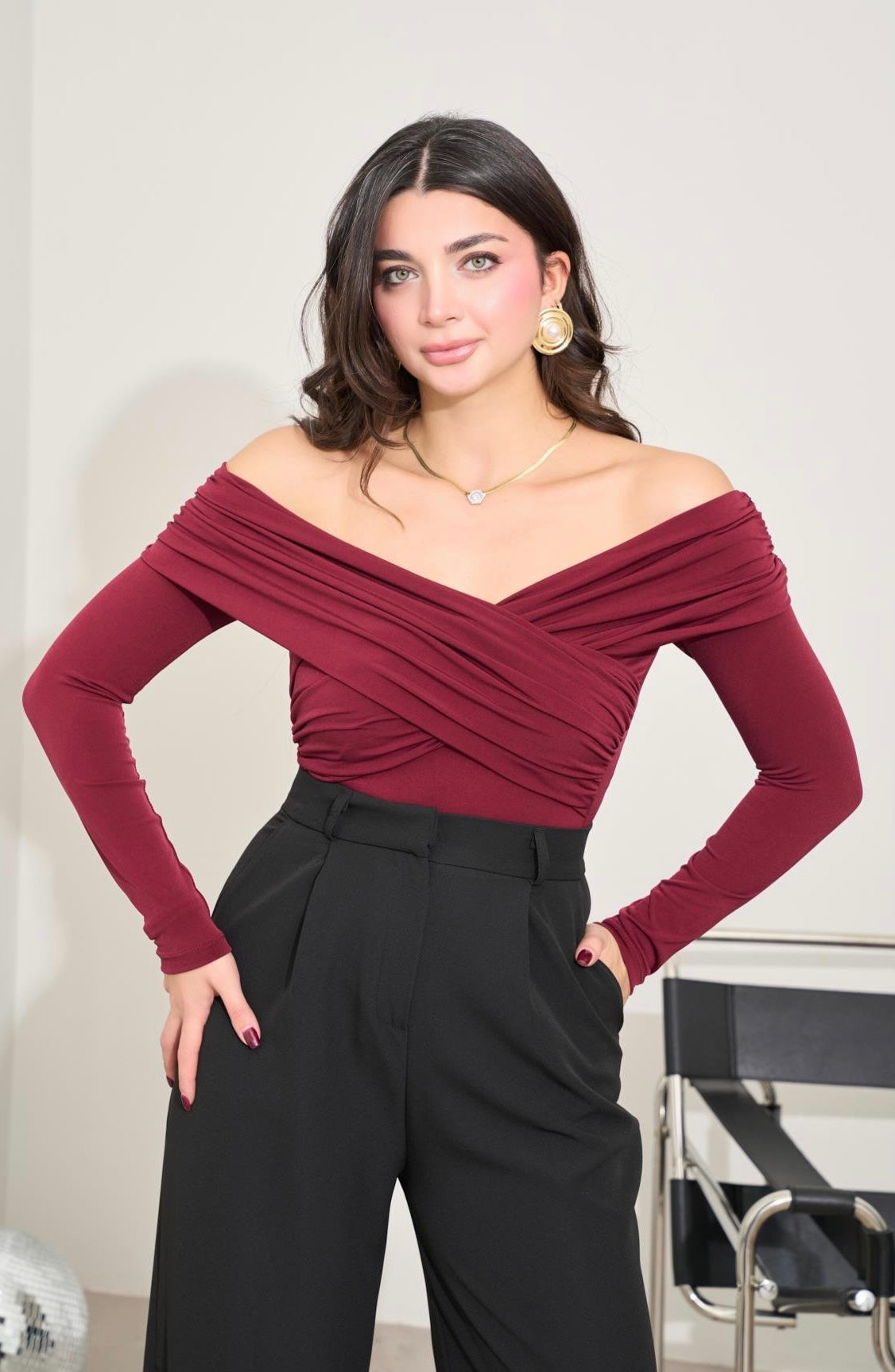 Off shoulder Bordeaux Blouse