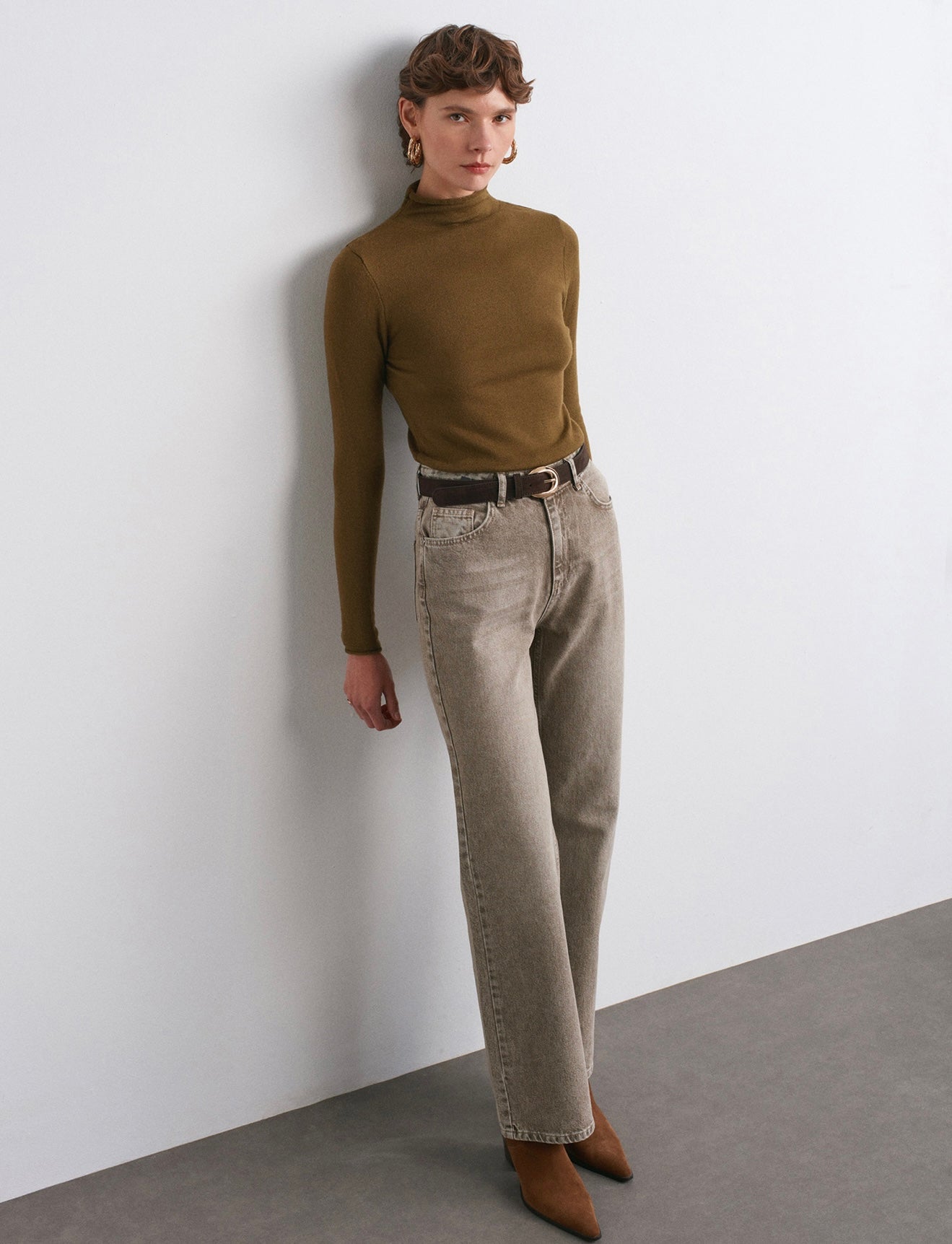 Washed Denim Pants - Khaki