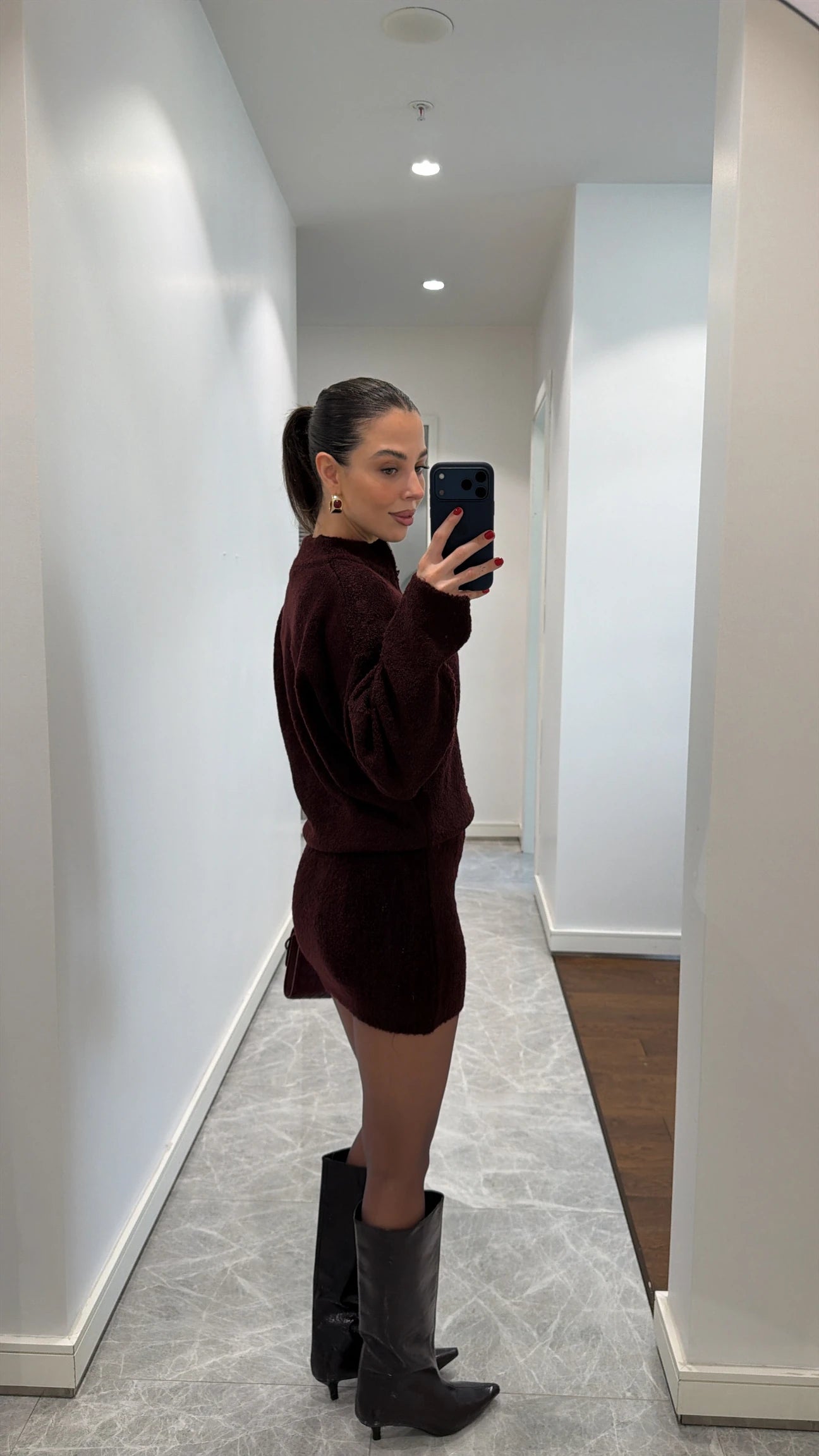 Burgundy Triko Skirt-set