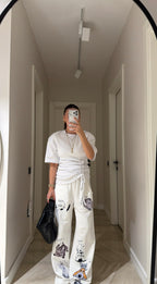 White Sweatpants with Cartoon Prints