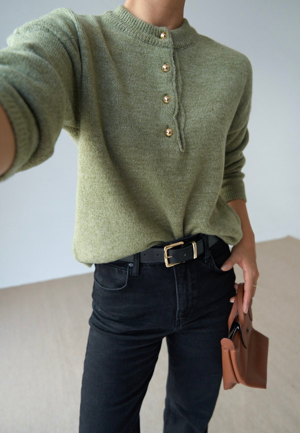Sweater with gold buttons green