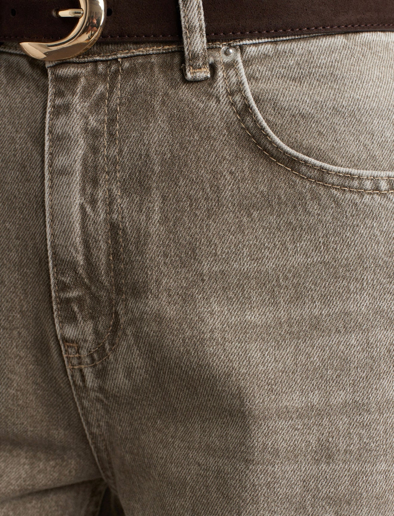 Washed Denim Pants - Khaki