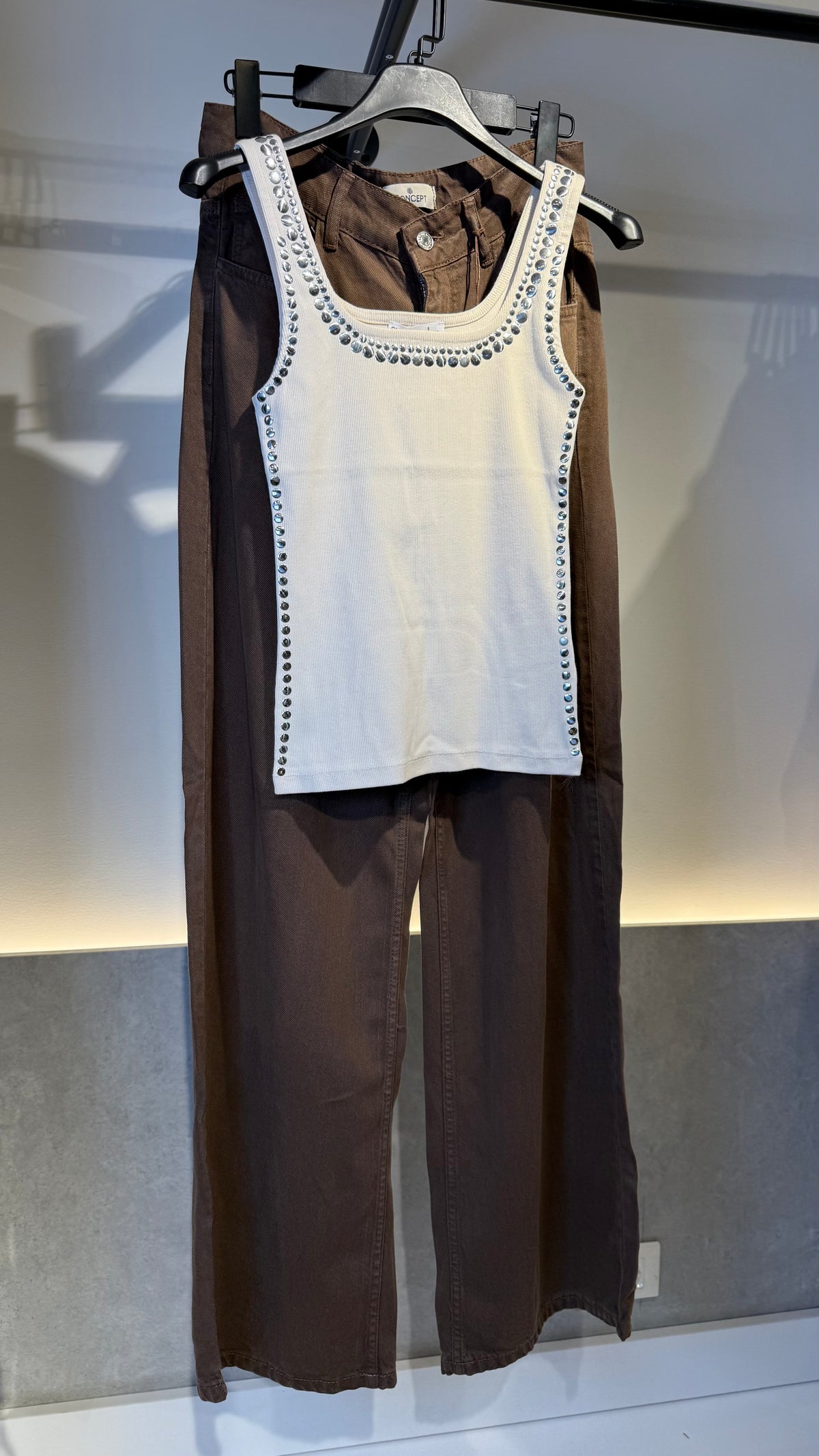 Studded Ribbed Beige Top