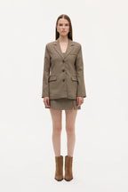 Plaid Blazer with Brooch
