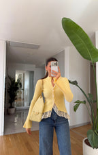 Lace-Detailed Cardigan - Yellow