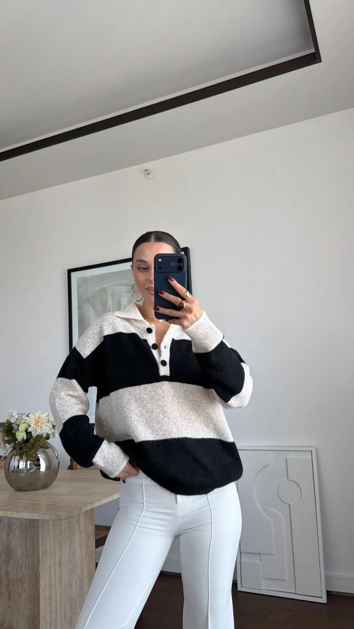 Stripe Polo Knit - Black