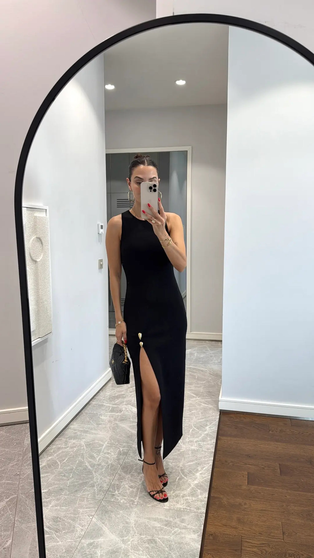 Midi Dress with Slit - Black