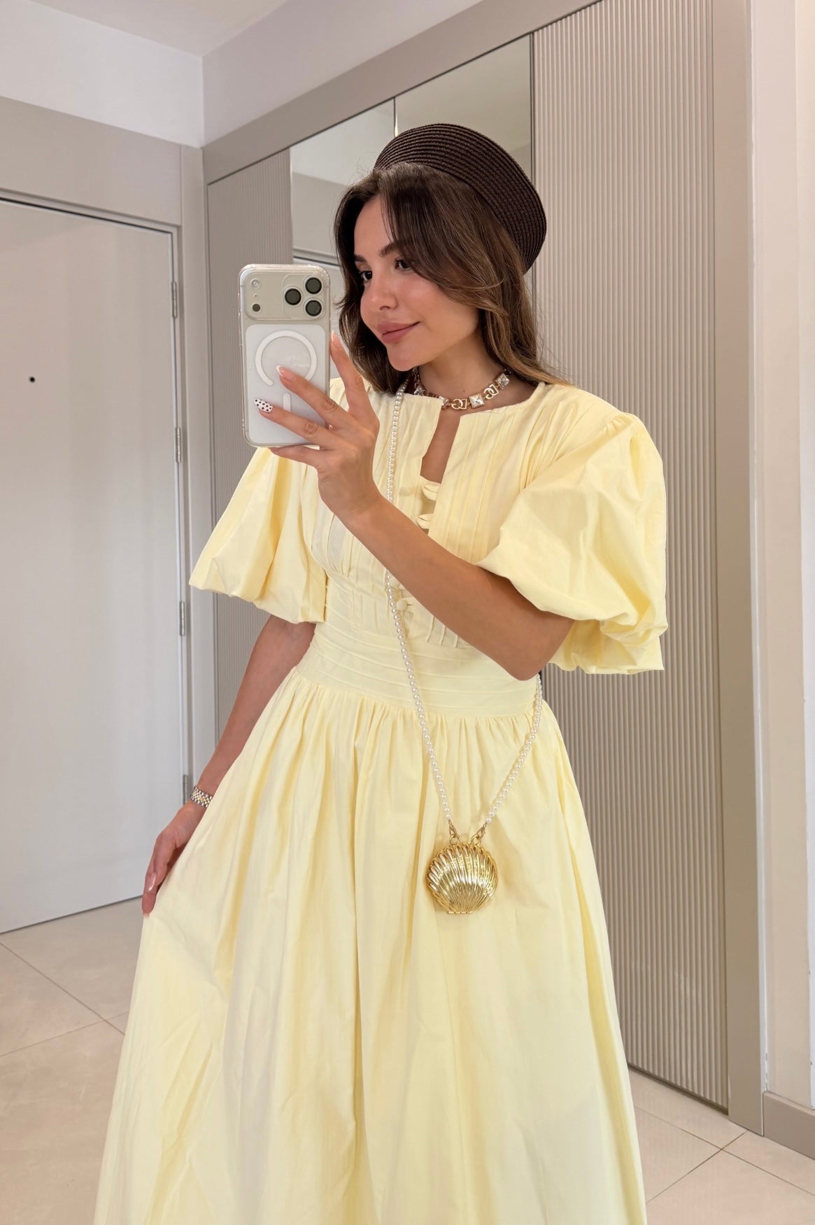 Butter Yellow-Puff Sleeve Dress