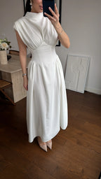 White Waist-detailed Dress