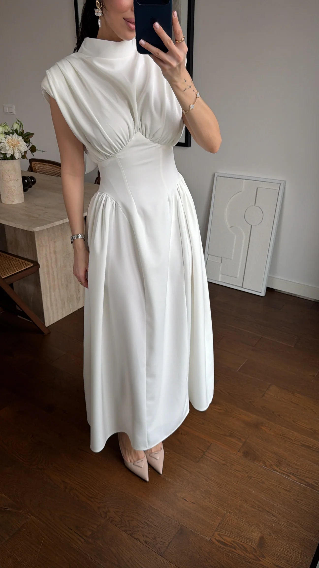 White Waist-detailed Dress