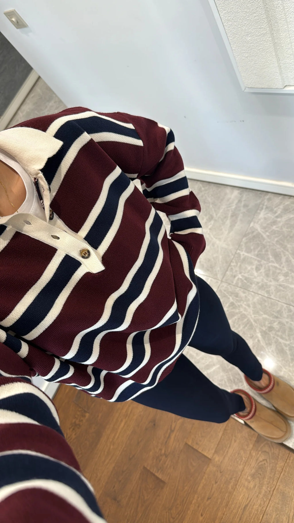 Navy-burgundy Striped Top