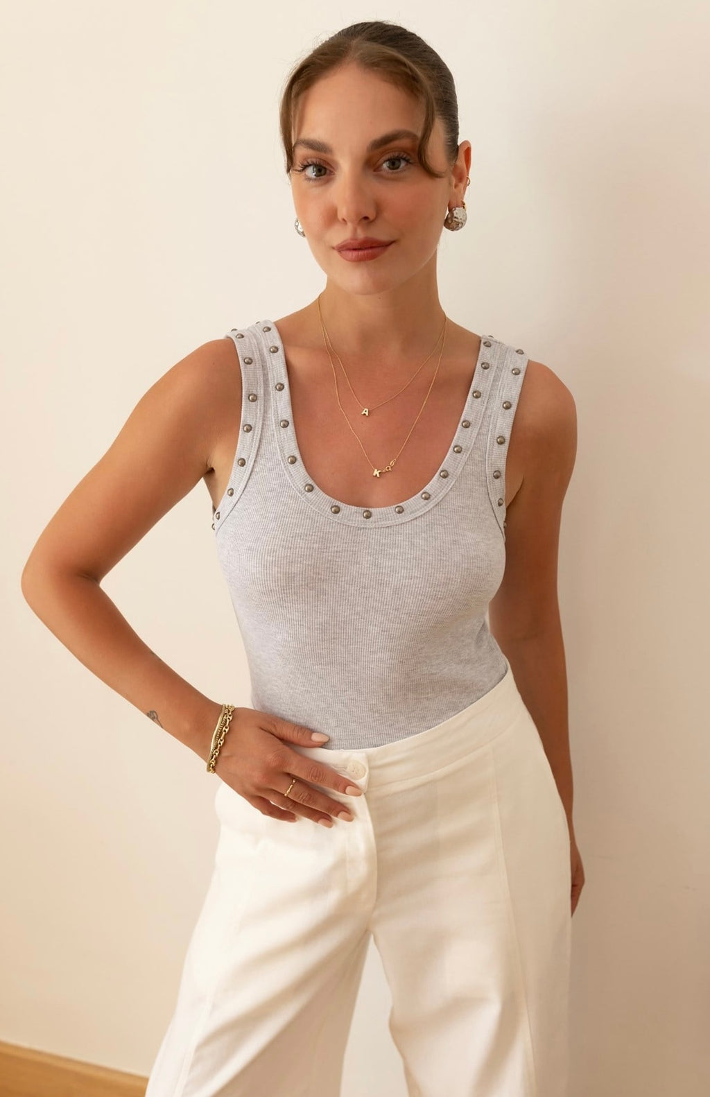 Stud Tank Top - Grey