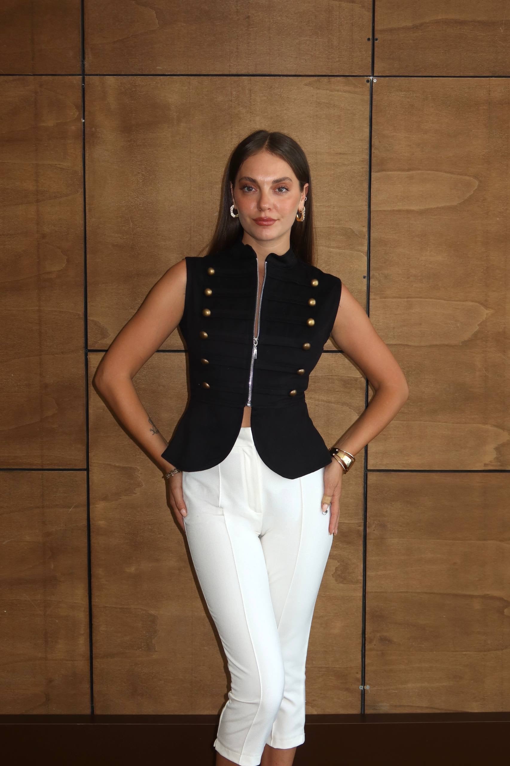 Gold Buttoned Vest - Black