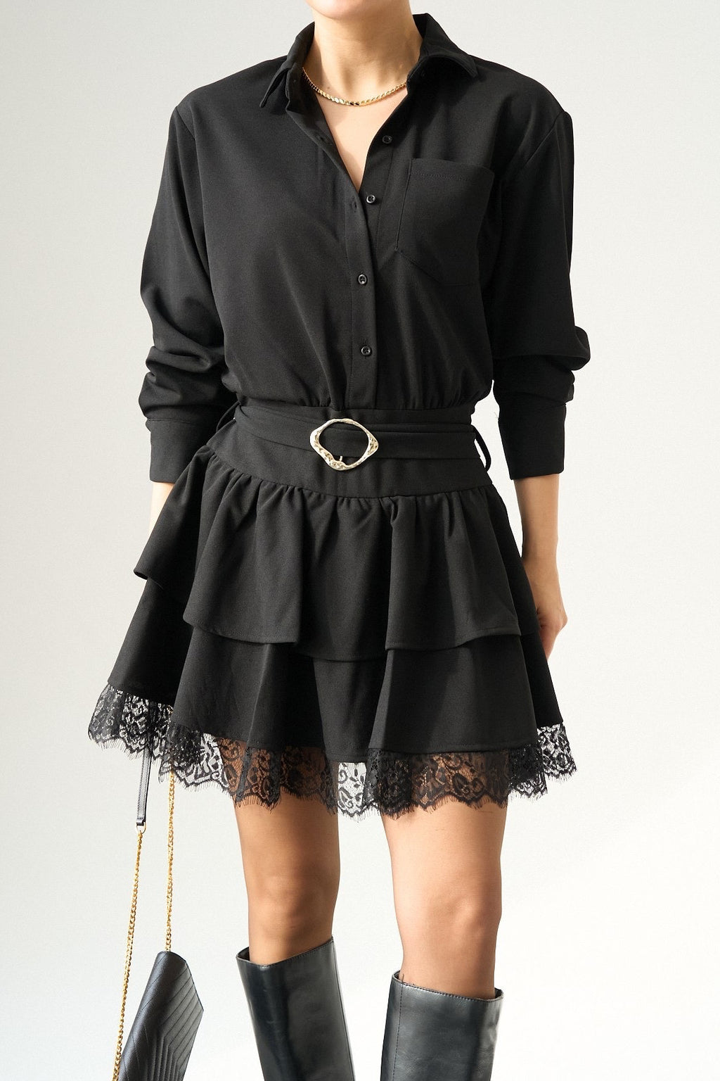 Lace trim-detailed Dress