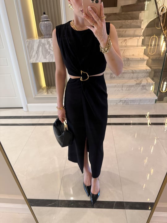 Black Waist-Slit Dress
