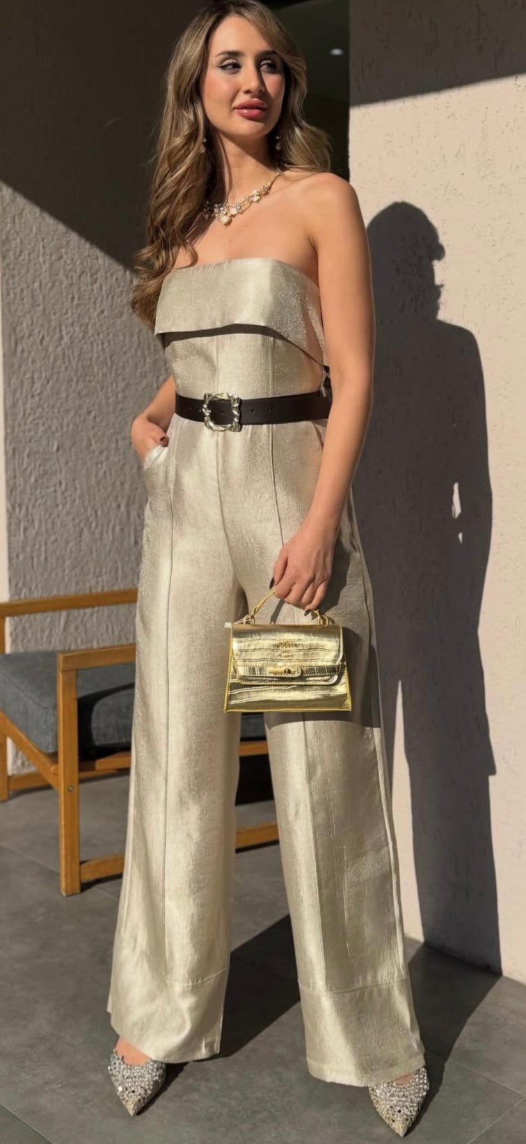Belted-metallic Jumpsuit