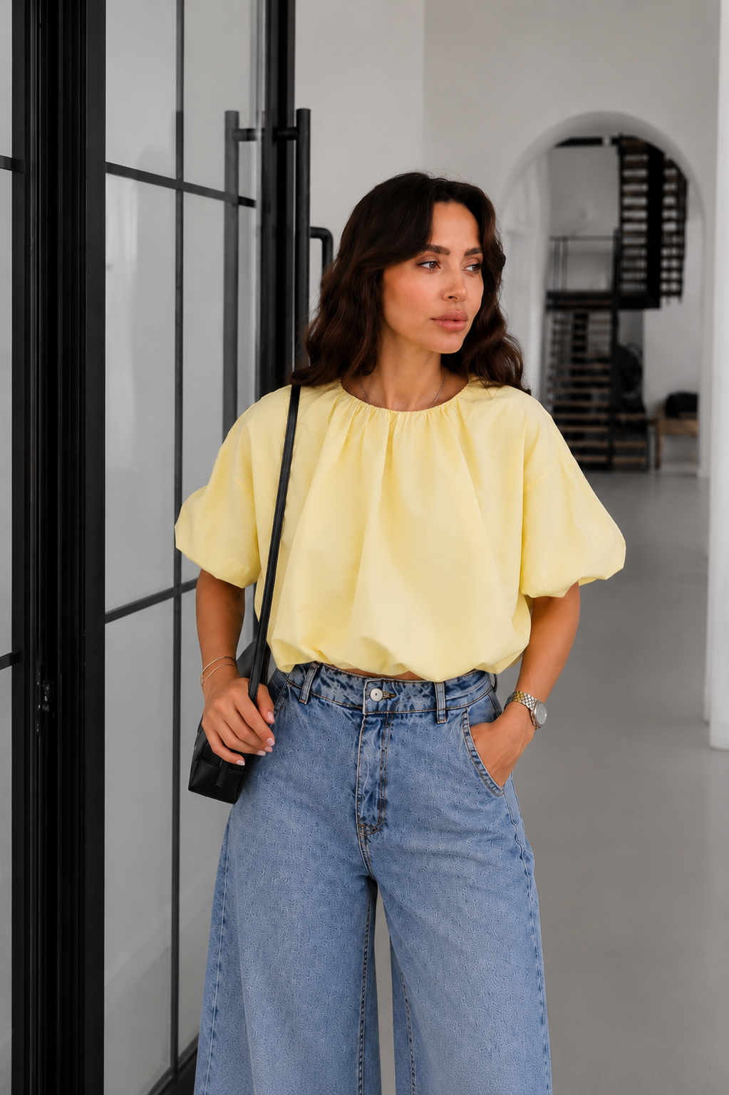 Balloon sleeves top - yellow