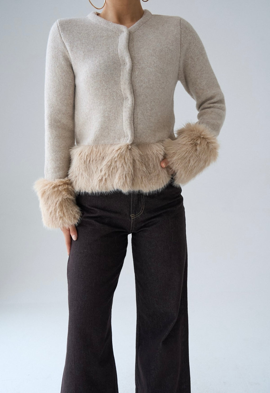 Fur-detailed Cardigan