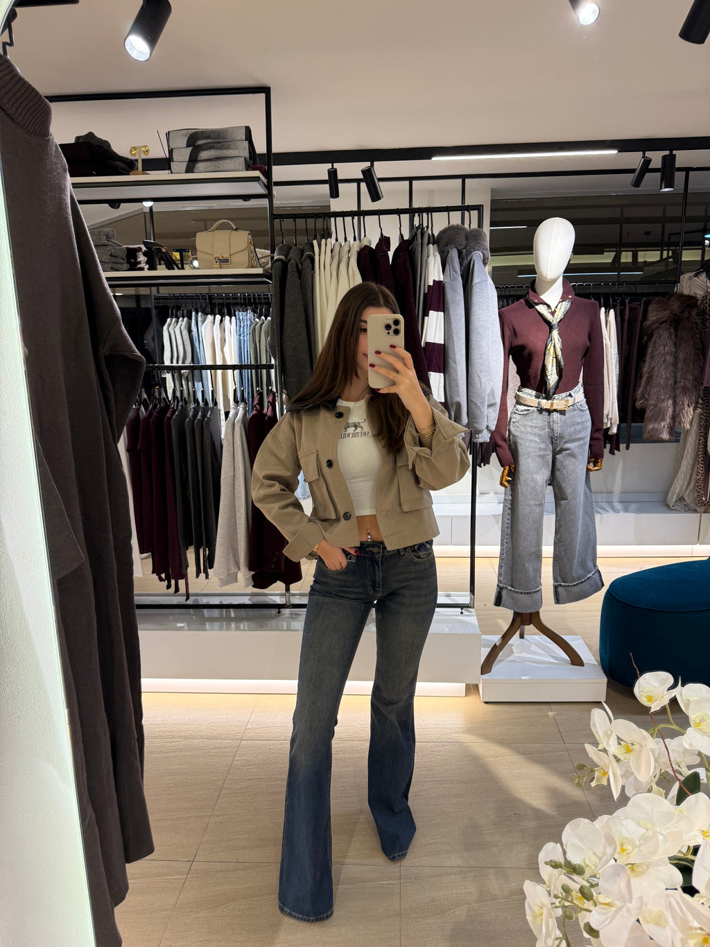 Beige Jacket with Leather Collar